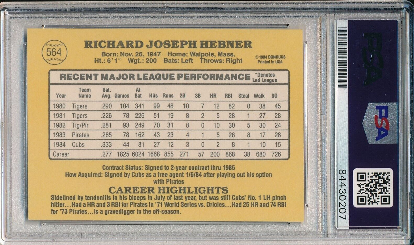 Richie Hebner Chicago Cubs Signed/Auto 1985 Donruss Card #564 PSA/DNA 164186