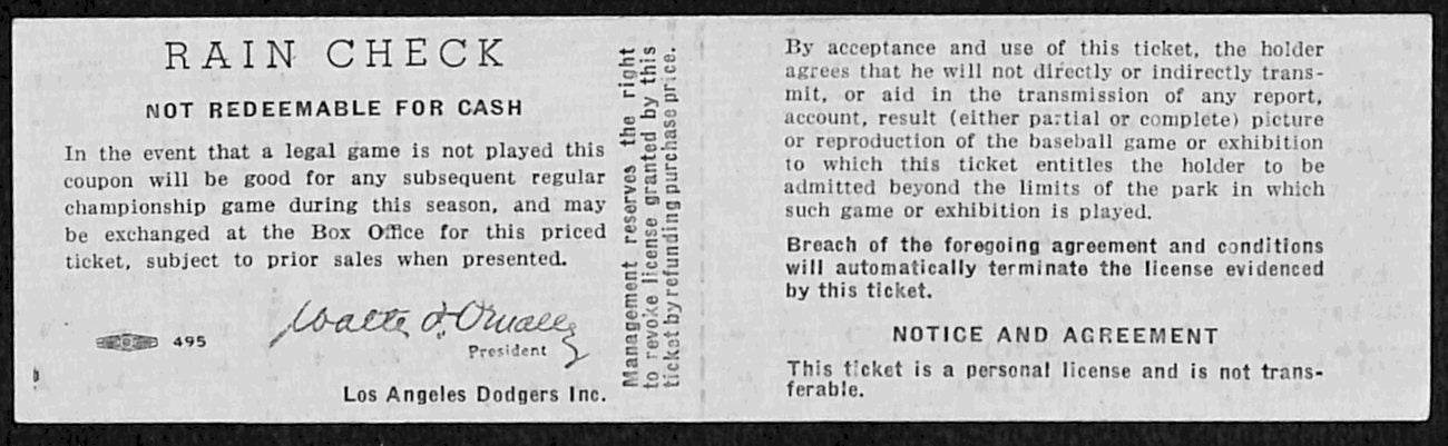 Vintage 1959 NL Tie Breaker Full Ticket Dodgers 9/29/1959 Game 2 Clincher 187523