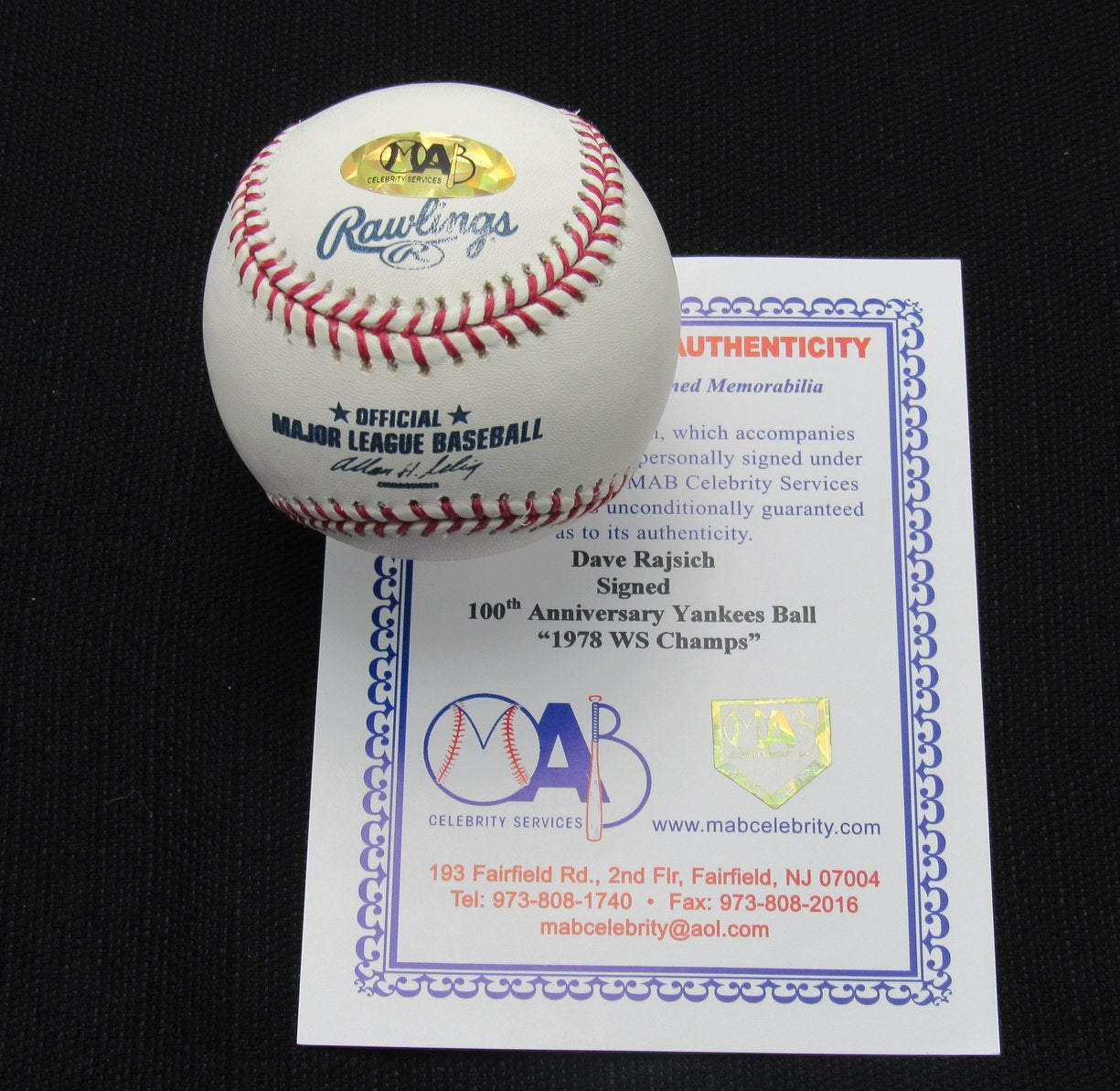 Dave Rajsich Signed/Auto Yankees 100th OML Baseball MAB Inscr 187078