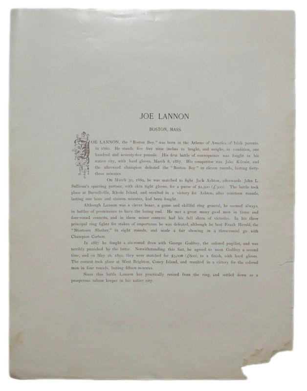 Joe Lannon Boxer 1895 Boxing Gladiators 11x15 Supplement Poster