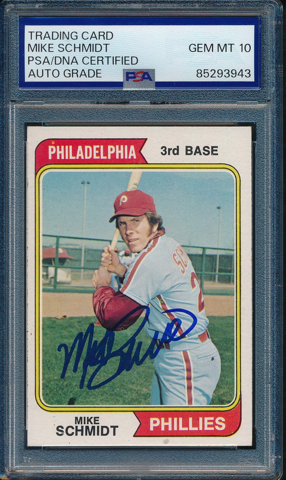 1974 Topps Mike Schmidt Phillies Card #283 Signed PSA/DNA GEM MINT 10 190439