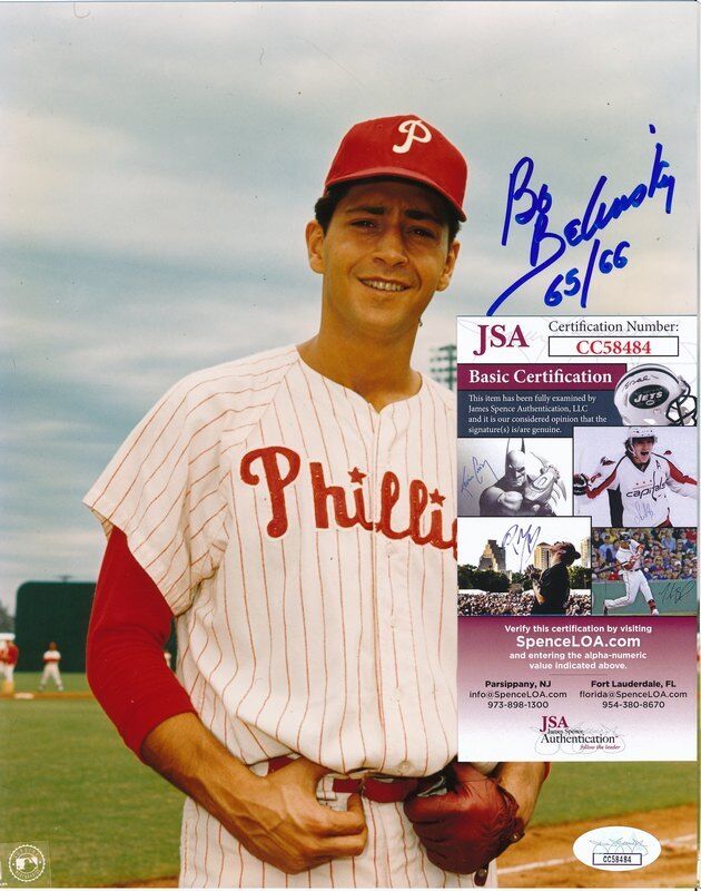 Bo Belinsky Philadelphia Phillies Signed/Inscribed 8x10 Color Photo JSA 140999