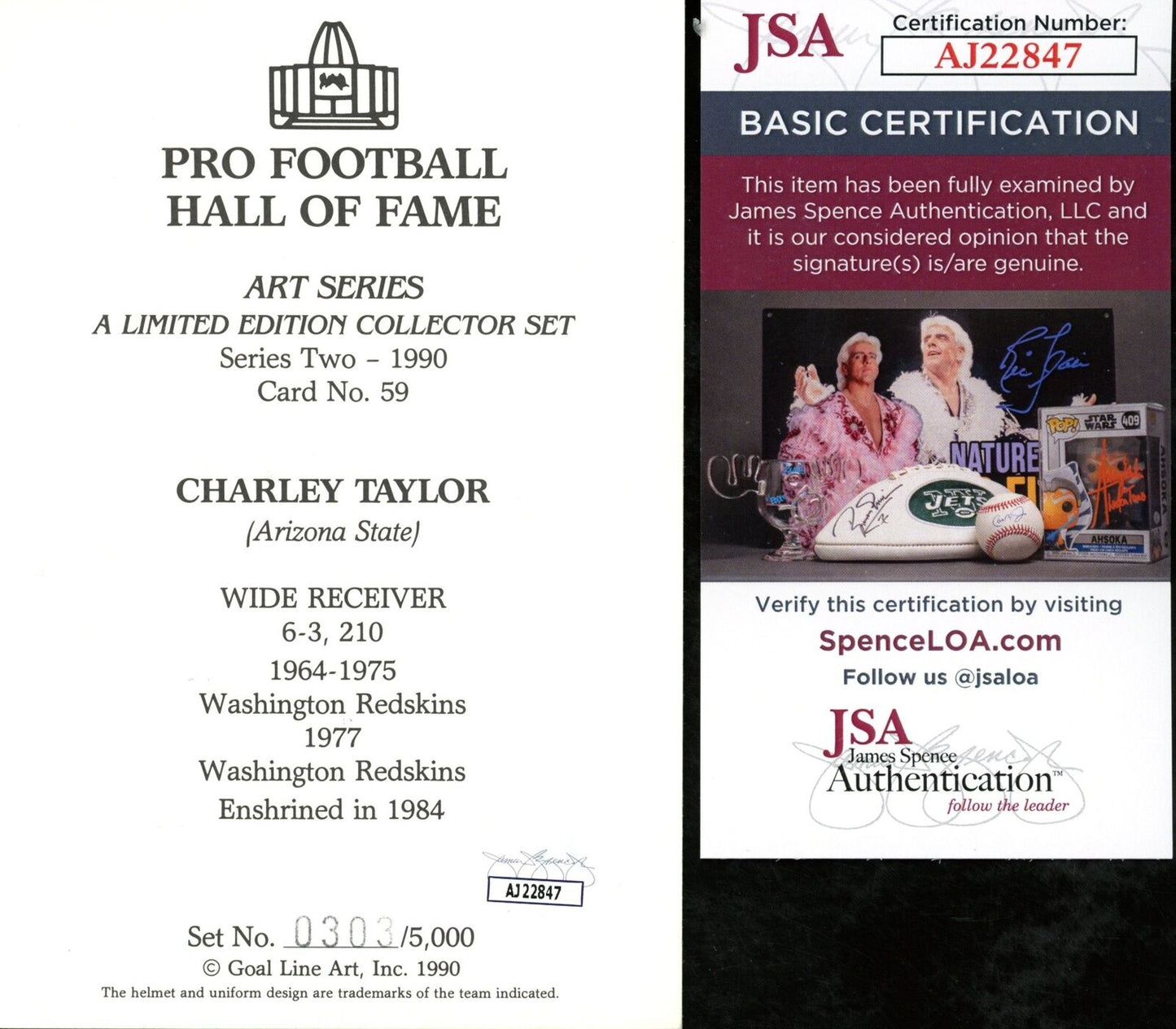 Charley Taylor HOF Autographed Goal Line Art GLAC Postcard Redskins JSA 177815