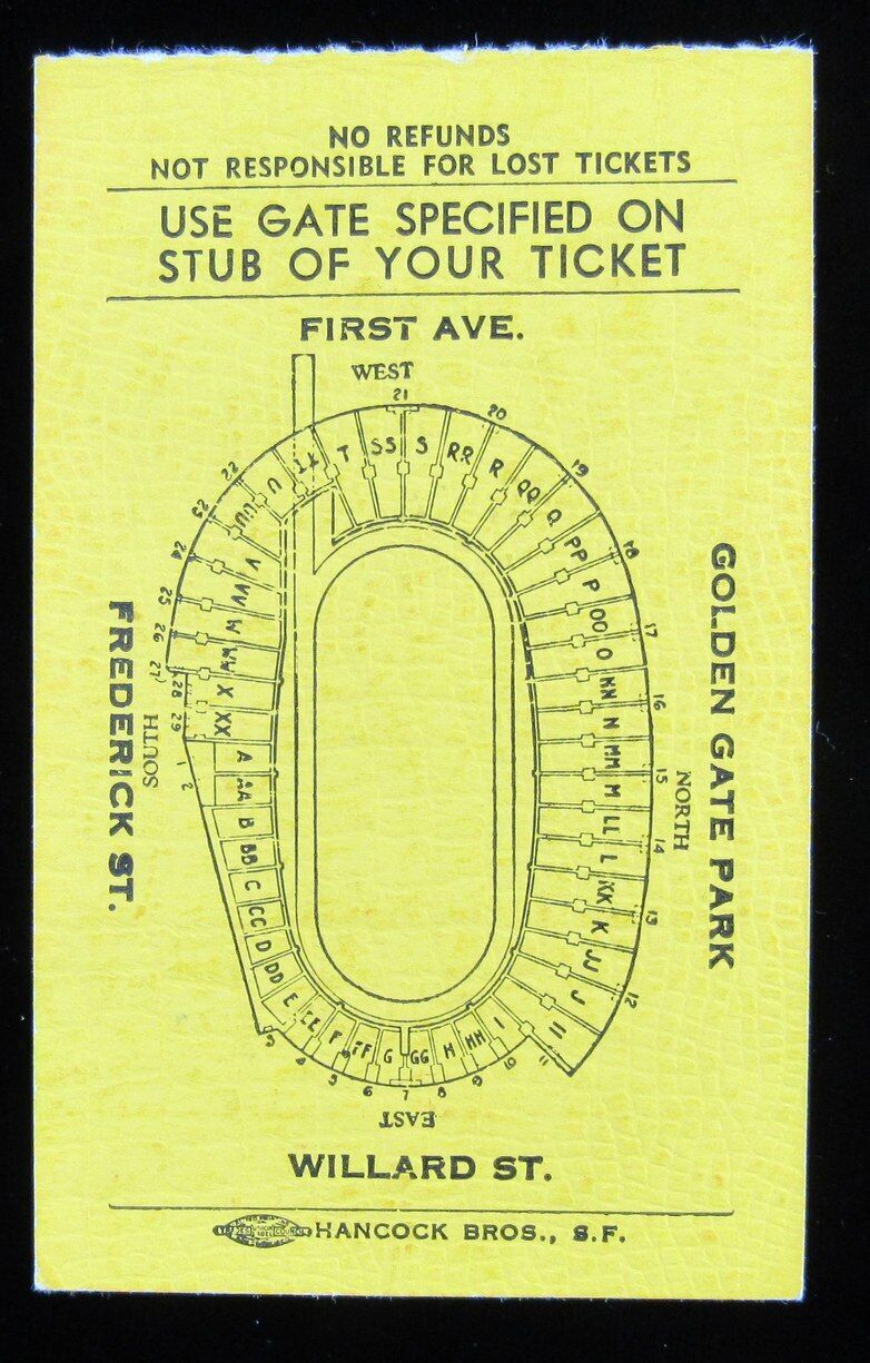 1951 Shrine Bowl East vs. West Ticket Stub, Kezar Stadium, SF California