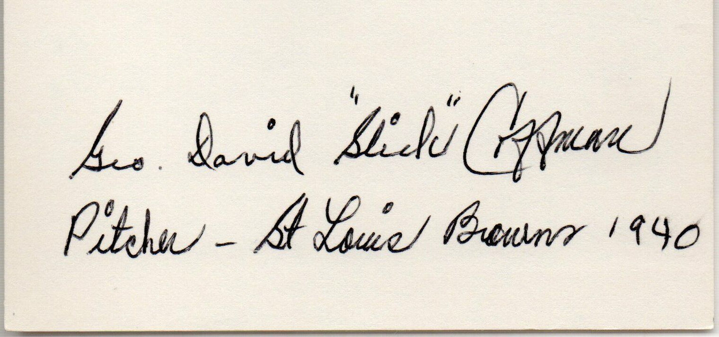 George David "Slick" Coffman d.2003 Tigers/Browns Signed 3x5 Index Card 145612