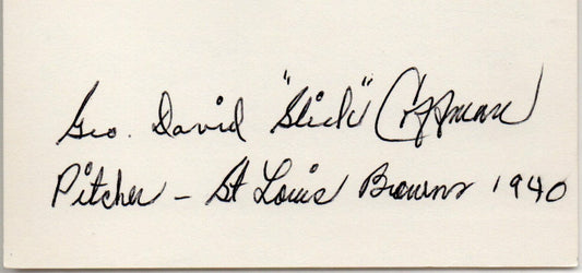 George David "Slick" Coffman d.2003 Tigers/Browns Signed 3x5 Index Card 145612
