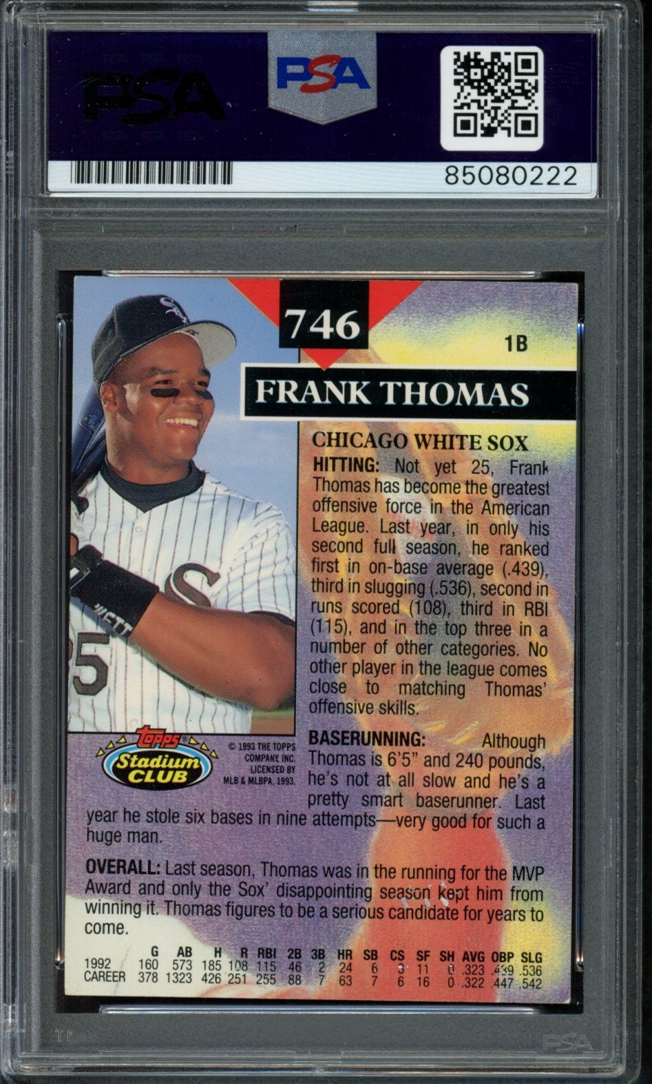 Frank Thomas HOF Autographed 1993 Topps Card #746 White Sox PSA/DNA 184052