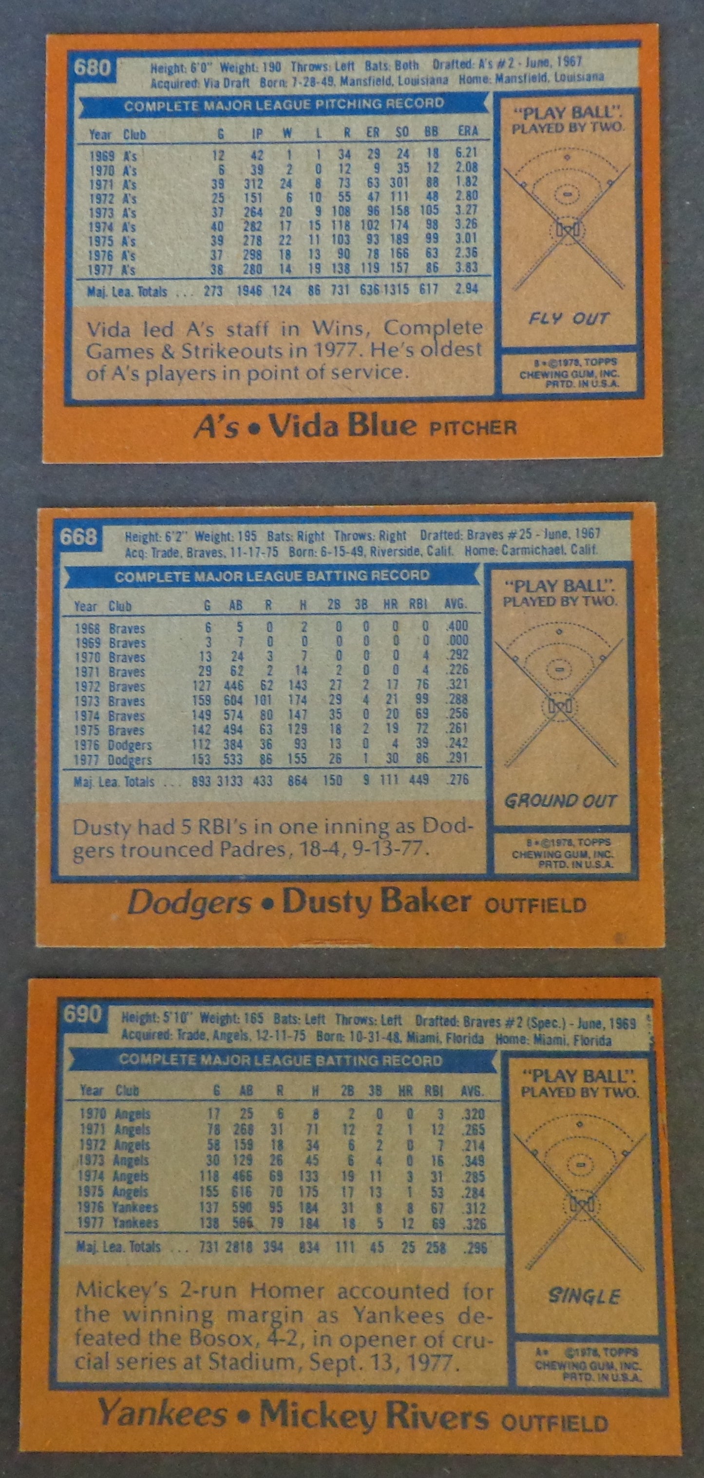 Lot of (70) 1978 TOPPS Baseball Cards Vida Blue Dusty Baker 181966