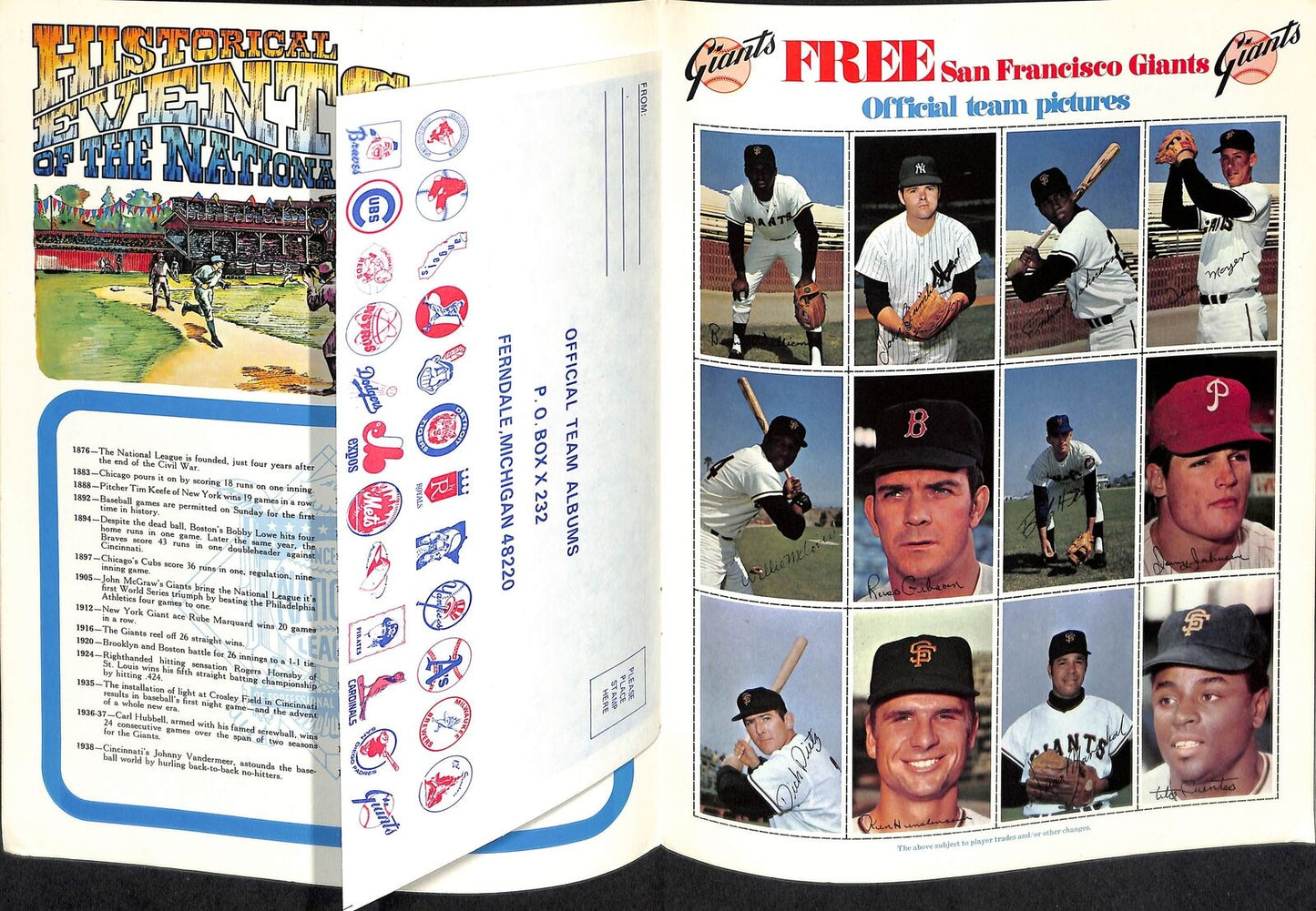 Todays 1971 San Francisco Giants Baseball Stamp Book Willie Mays EX/MT 180702