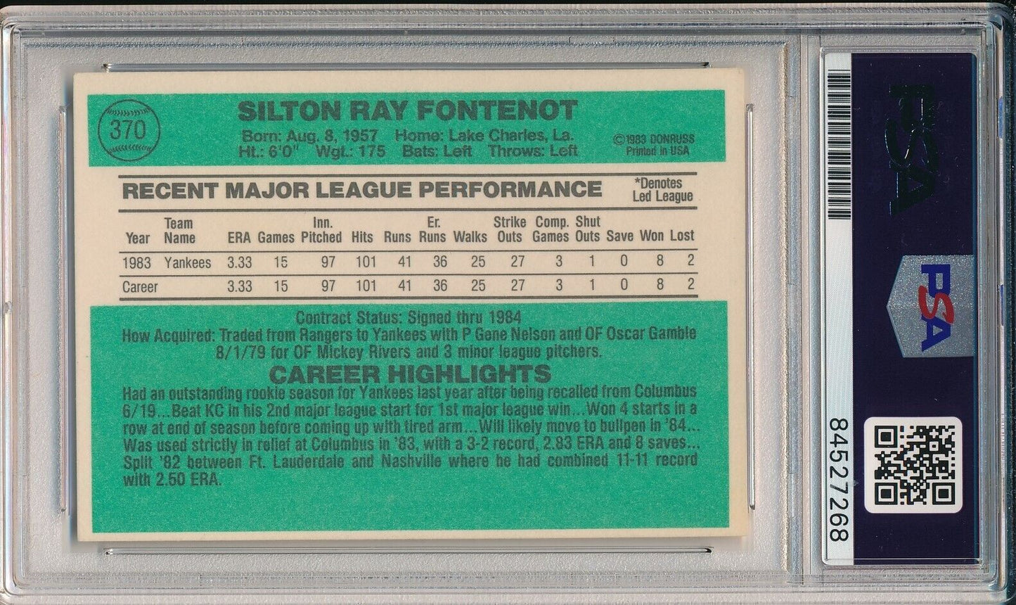 Ray Fontenot Yankees Signed/Autographed 1984 Donruss Card #370 PSA/DNA 166446