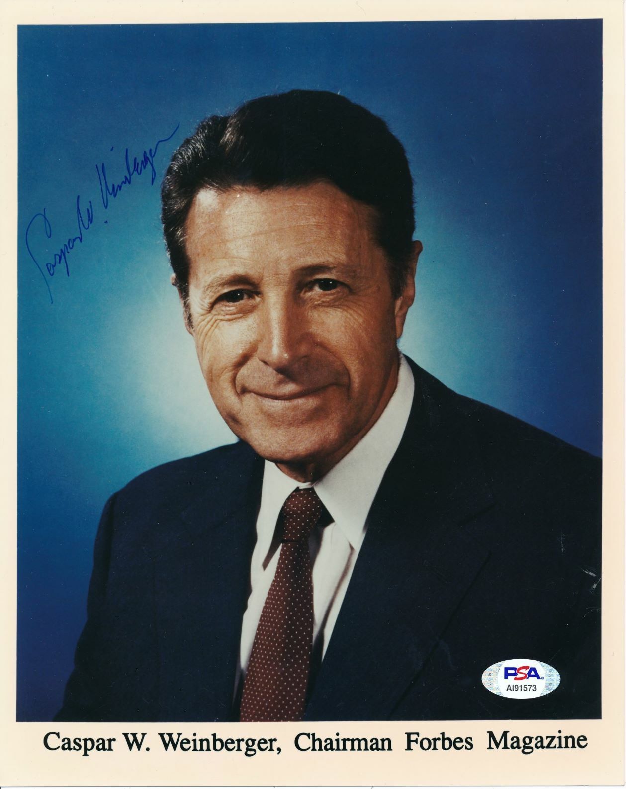 Caspar W. Weinberger Sec. of Defense Reagan Signed 8x10 Photo PSA/DNA 159641