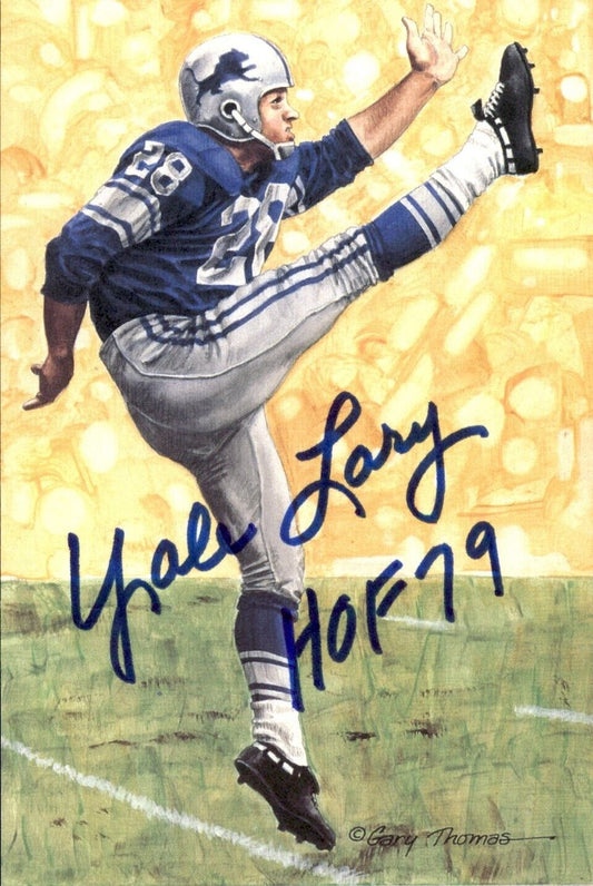 Yale Lary HOF Autographed/Inscribed Goal Line Art GLAC Postcard Lions JSA