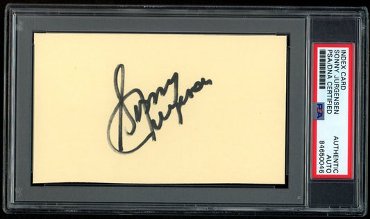 Sonny Jurgensen HOF Autographed 3x5 Index Card Washington Redskins PSA/DNA