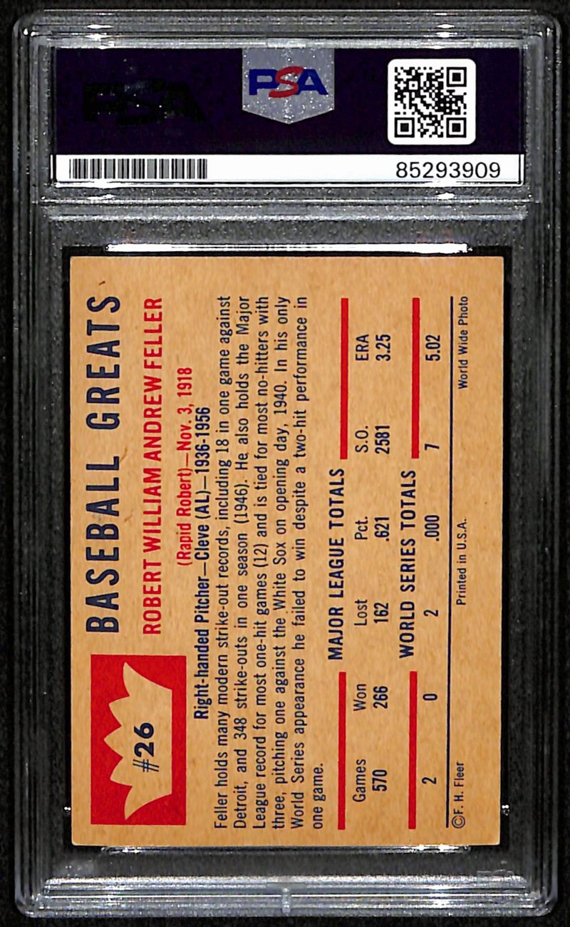 Bob Feller HOF Signed/Auto 1960 Fleer Card #26 Cleveland Indians PSA/DNA 190898
