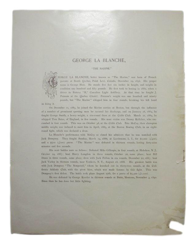 Geprge La Blanche "The Marine" 1895 Boxing Gladiators 11x15 Supplement Poster