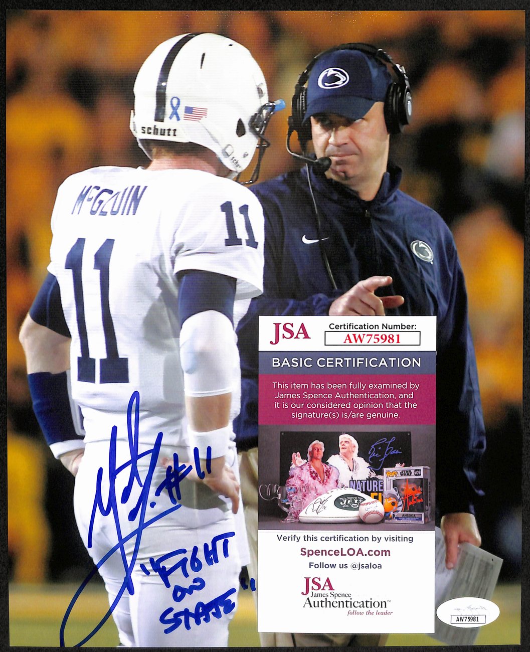 Matt McGloin PSU Penn State Signed/Inscribed Fight on State 8x10 Photo JSA191898