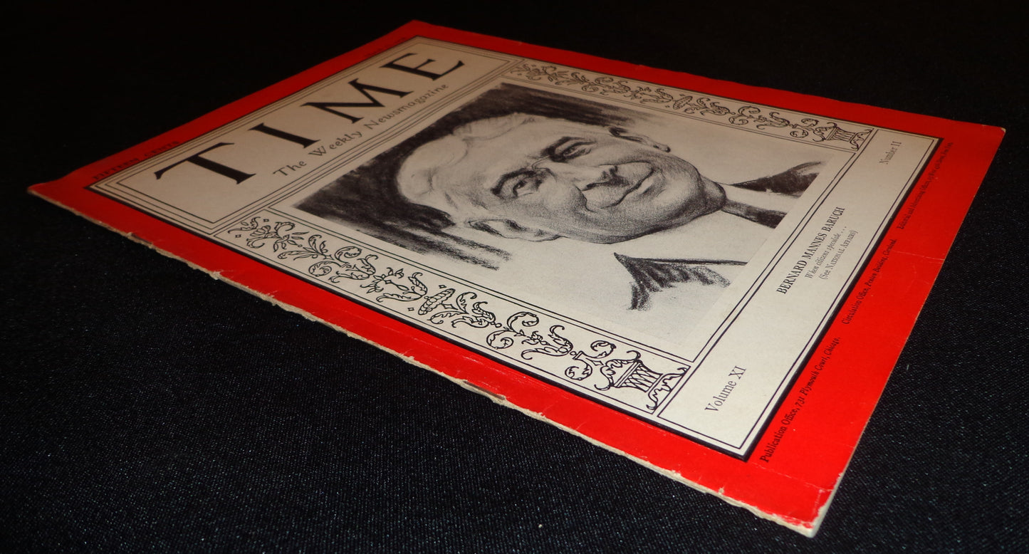 Time Magazine Vol XI No 11 March 12, 1928 Bernard Mannes Baruch183501