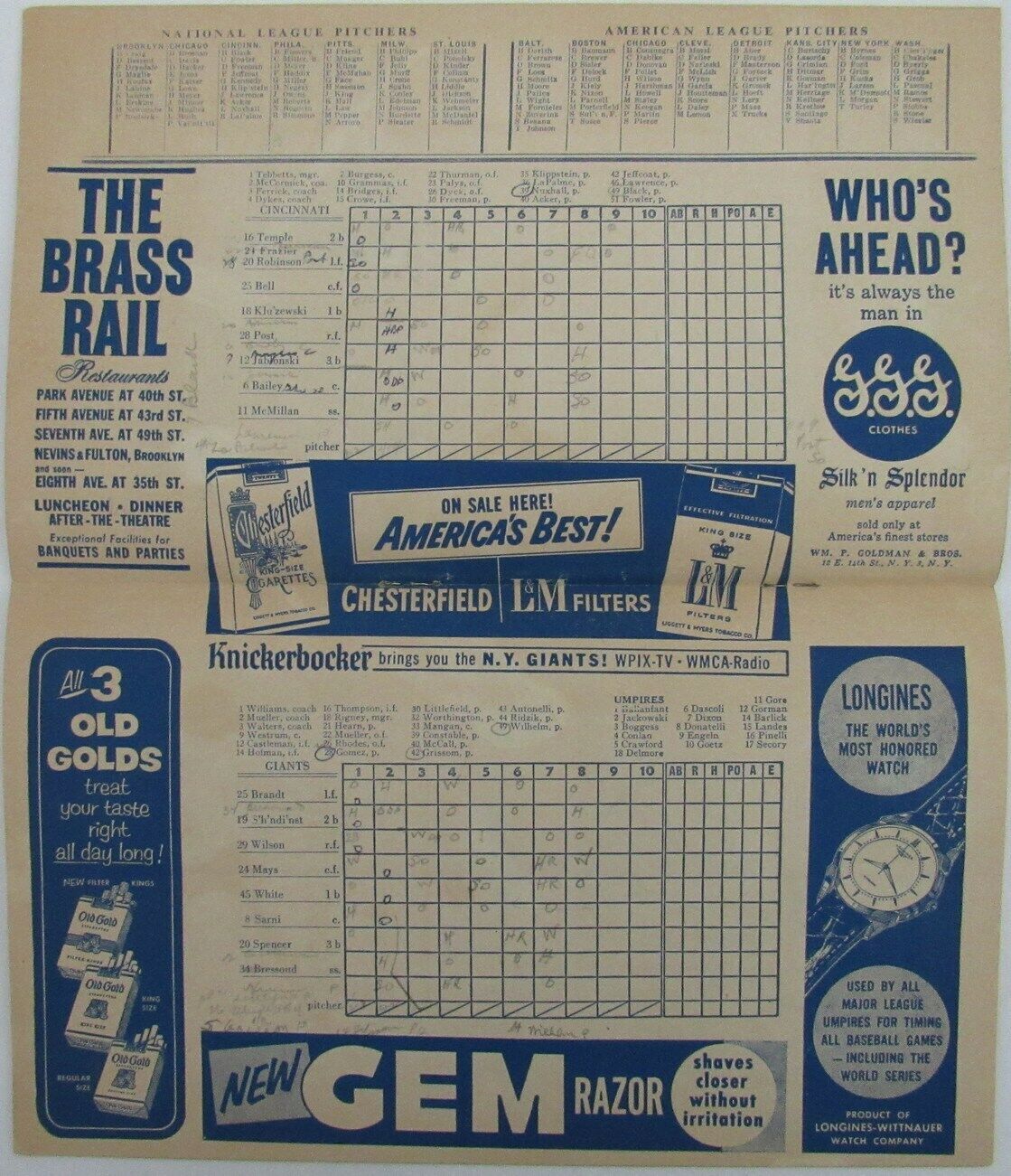 June 17, 1956 New York Giants vs. Reds Program & Score Card 6 HRs Mays HOF165066