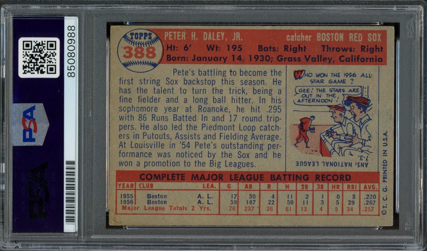 Pete Daley Signed 1957 Topps Trading Card #388 Boston Red Sox PSA/DNA 183561