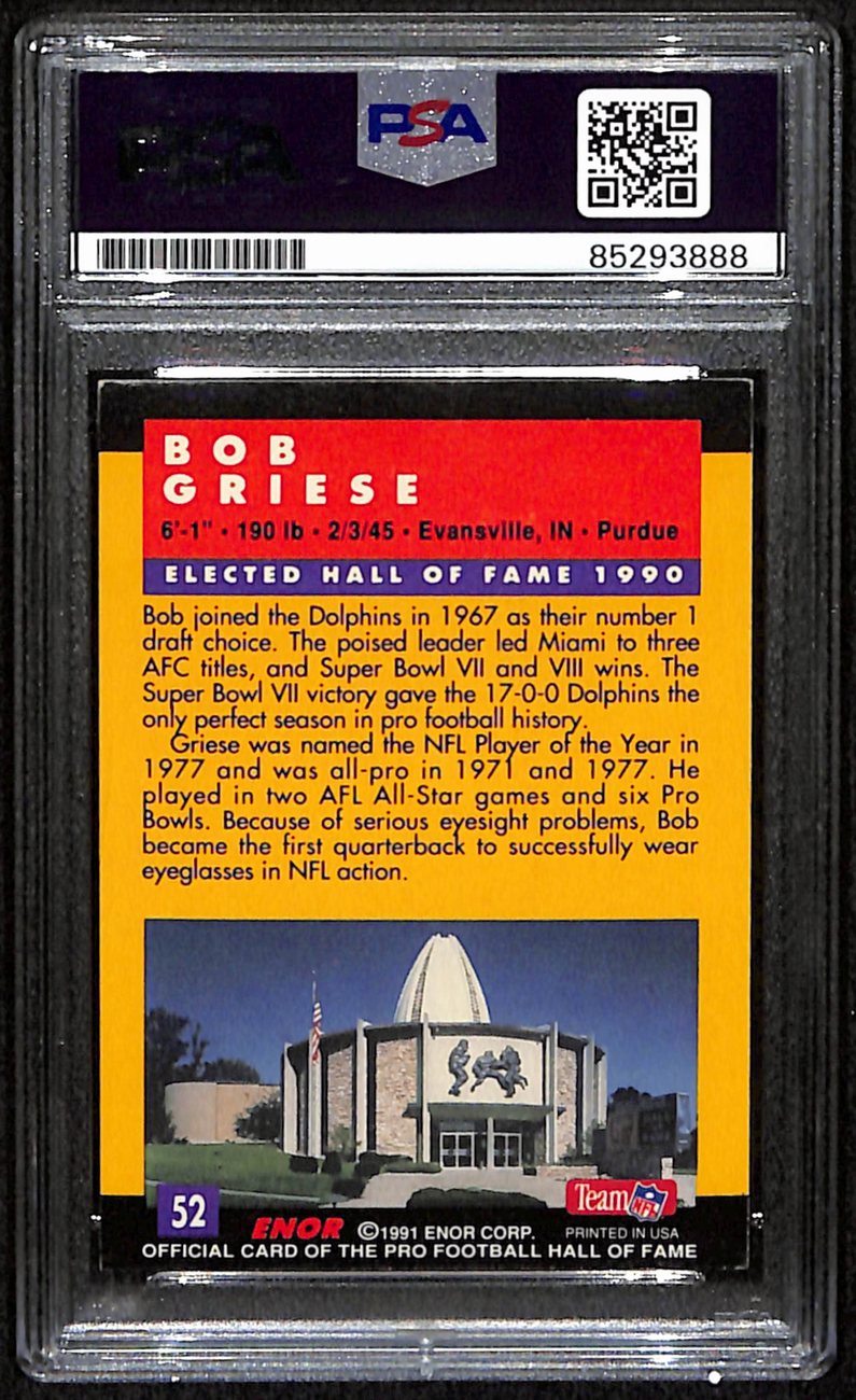Bob Griese HOF Signed/Autographed 1991 ENOR Card #52 Dolphins PSA/DNA 190705