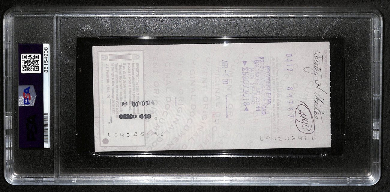 Johnny Unitas HOF Signed/Autographed 2000 Bank Check Colts PSA/DNA MINT 9 189590