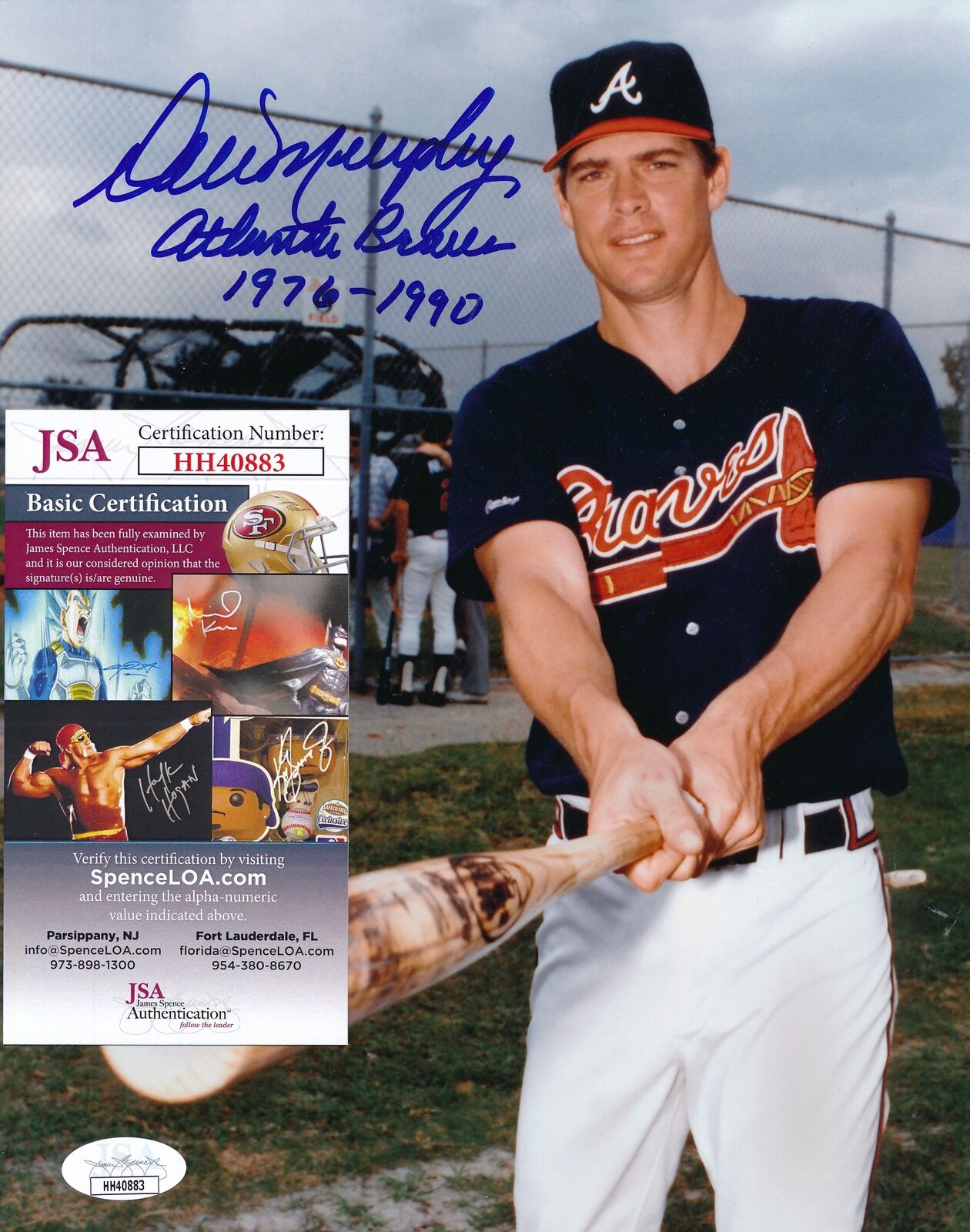 Dale Murphy Atlanta Braves Signed/Inscribed 8x10 Photo JSA 154003