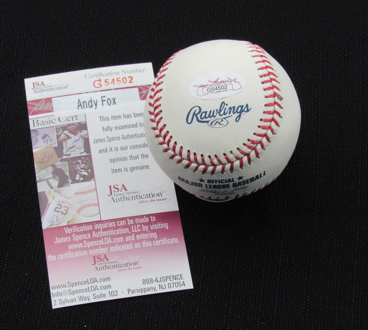 Andy Fox Signed/Auto Yankees 100th OML Baseball JSA Inscr 186649