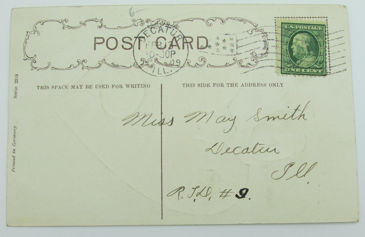 Vintage Postcard postmarked 1909 "To My Valentine" with football 140035
