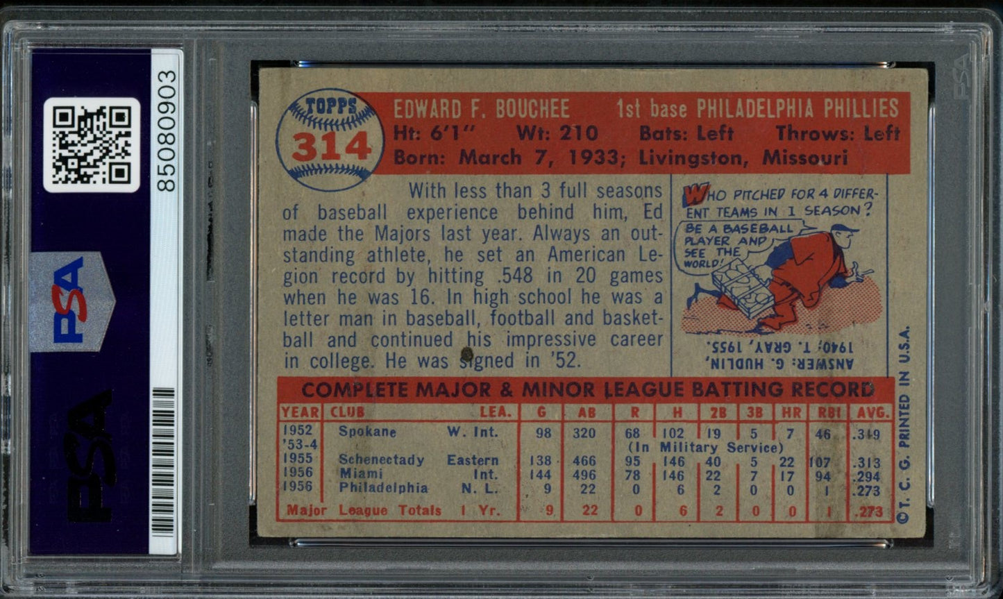 Ed Bouchee Signed 1957 Topps Trading Card #314 Phillies PSA/DNA 184015