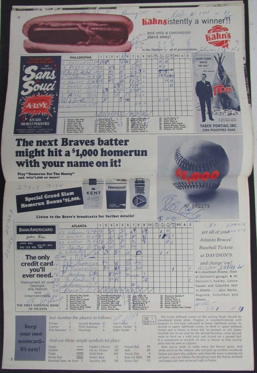 1969 Atlanta Braves vs. Philadelphia Phillies Multi-Autographed Program 178093