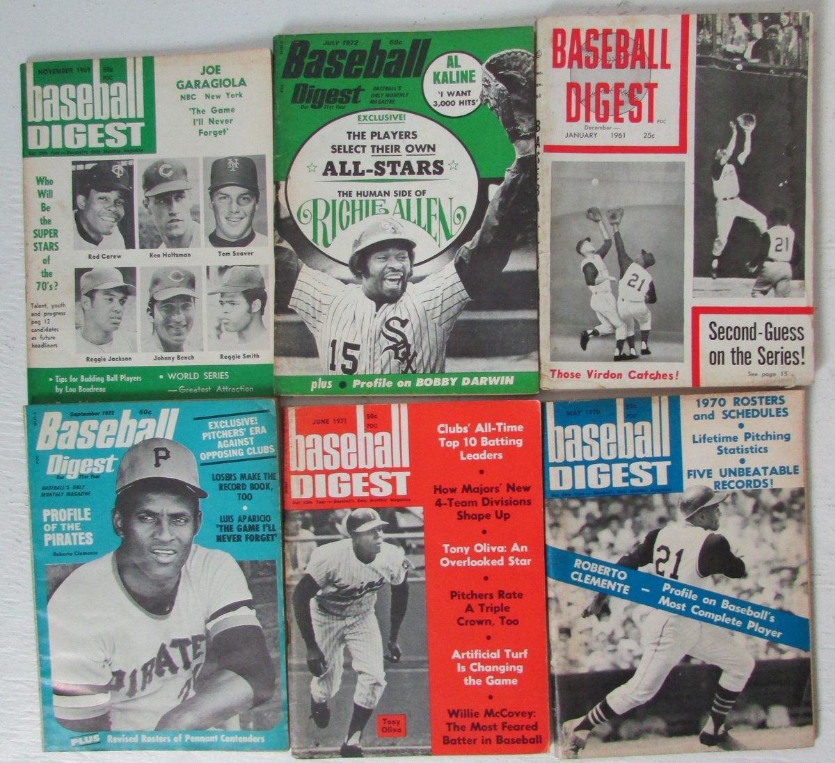 Lot of 36 Baseball Digest '60(5) '61(7)'62(3) '65-'67(4) '71(4) '72(8) 147003
