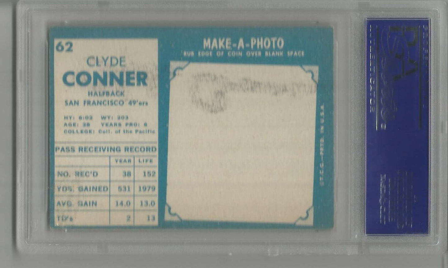 Clyde Conner 49ers Signed 1961 Topps Card #62 PSA/DNA Encapsulated 151080
