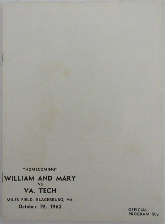 1963 Virginia Tech vs. William & Mary College Football Game Program 148783