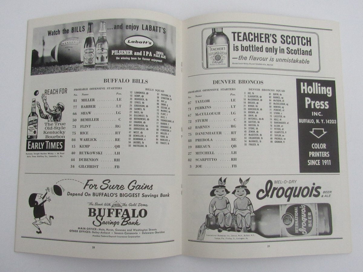 1963 Bills vs. Broncos AFL Program 11/9/63 NICE !! 136006