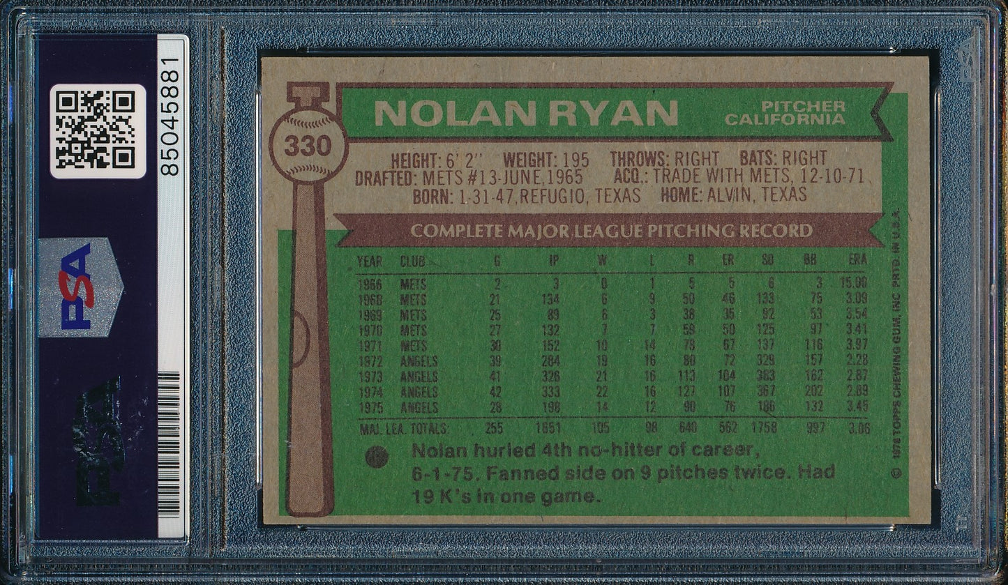 Nolan Ryan HOF Angels Autographed 1976 TOPPS Card #330 PSA/DNA GEM MINT 10