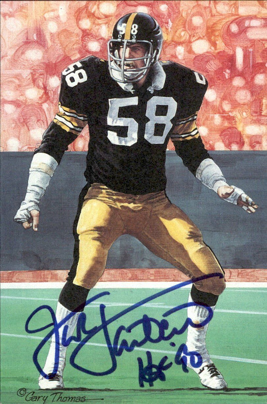 Jack Lambert HOF Steelers Signed/Inscr Goal Line Art GLAC Postcard JSA 167059