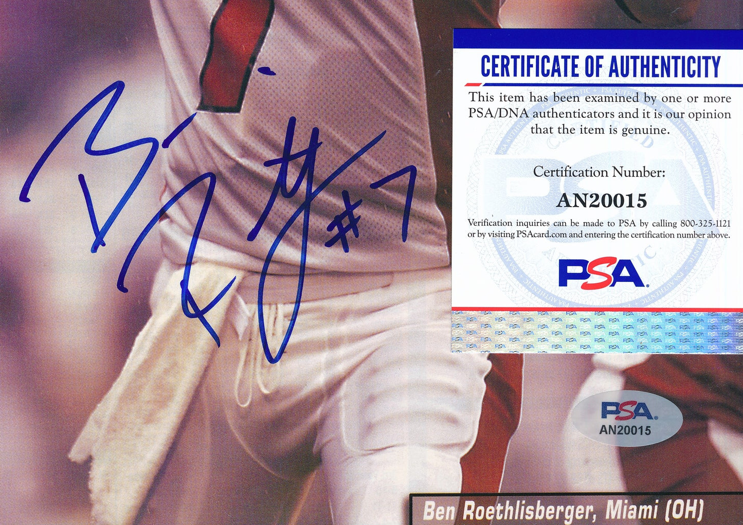 Ben Roethlisberger Signed 8x10 Magazine Photo Miami (Ohio) PSA/DNA 188152