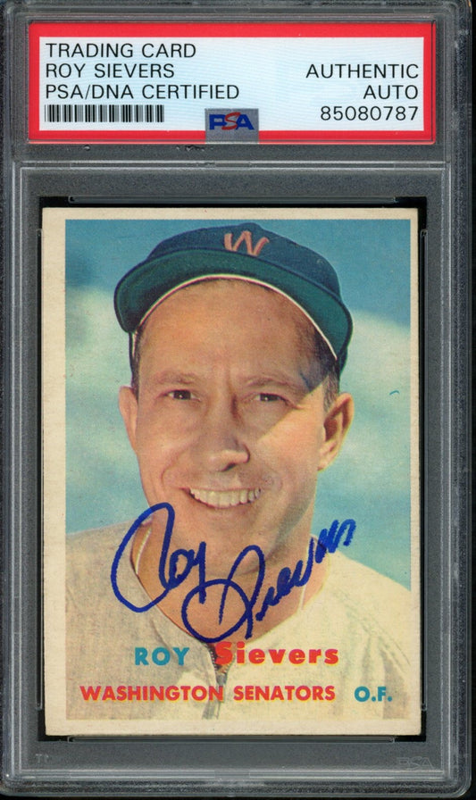 1957 TOPPS Roy Sievers #89 Auth Card Signed Senators PSA/DNA 184118