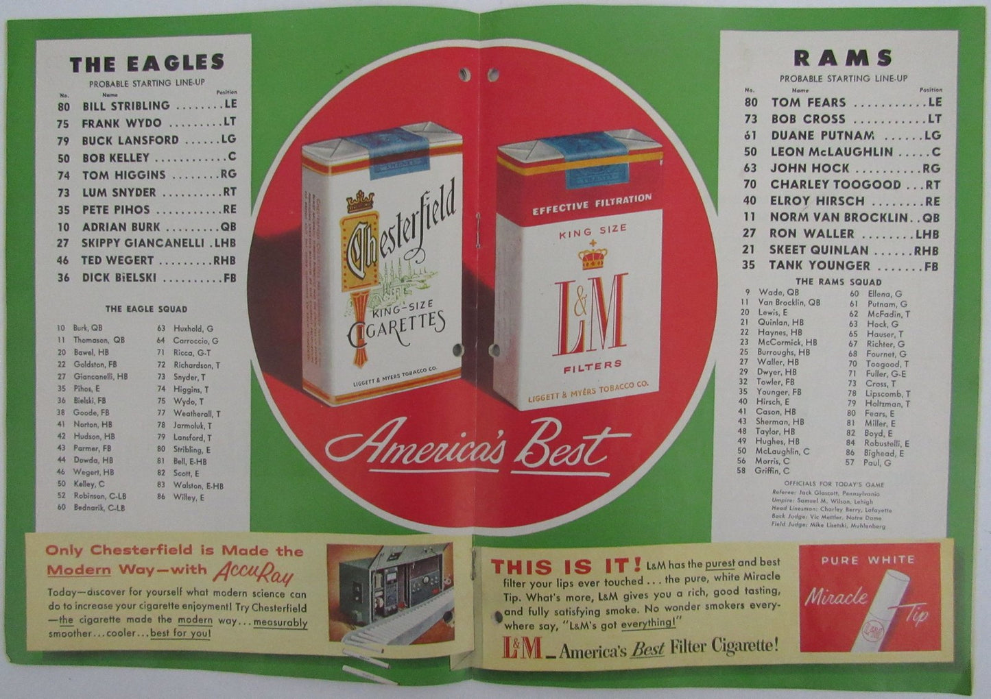 1955 Philadelphia Eagles vs. Los Angeles Rams NFL Football Game Program 145182