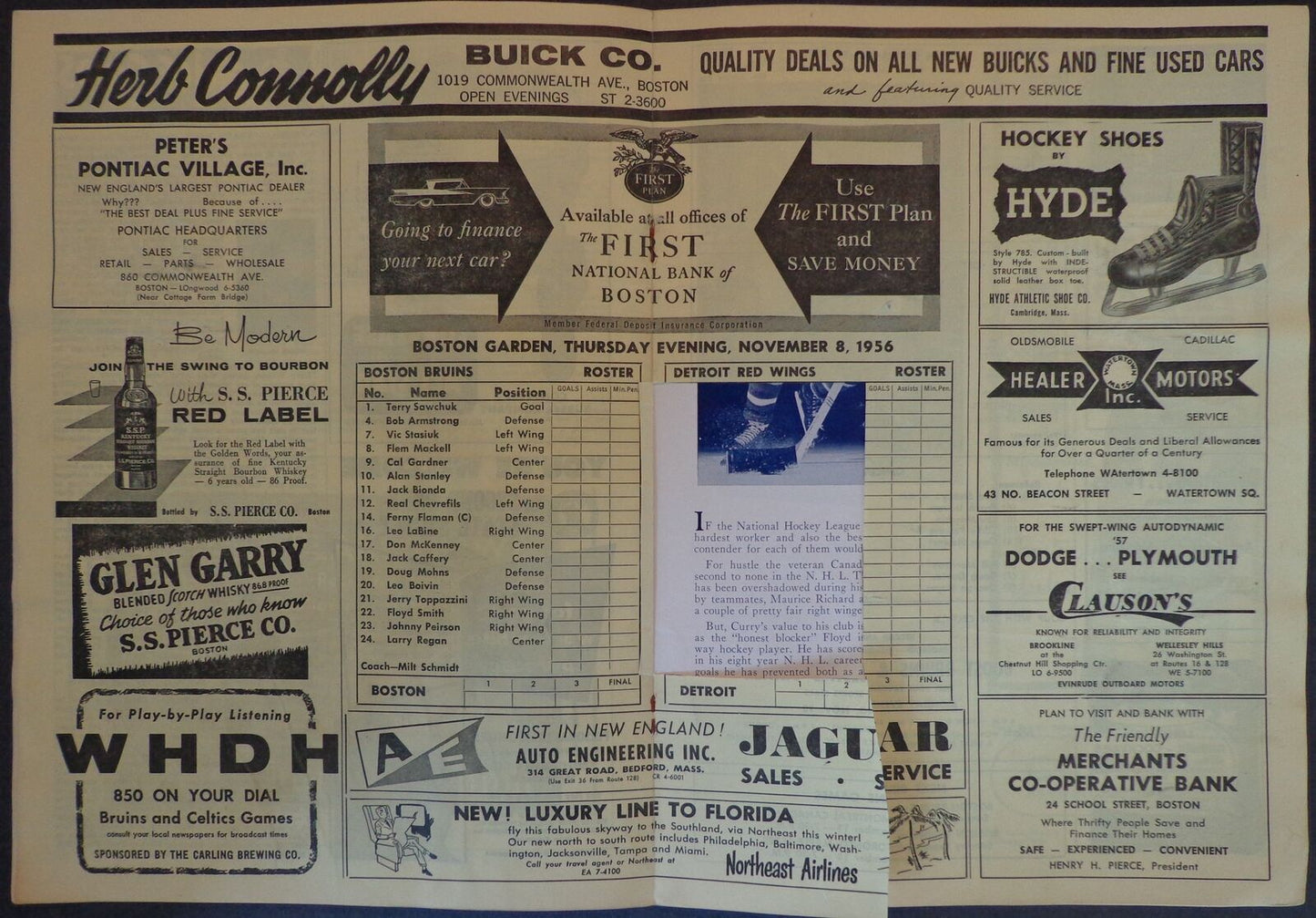 1956 Sport Hockey News Bruins vs. Red WingsHockey Game Program DAMAGED 179508