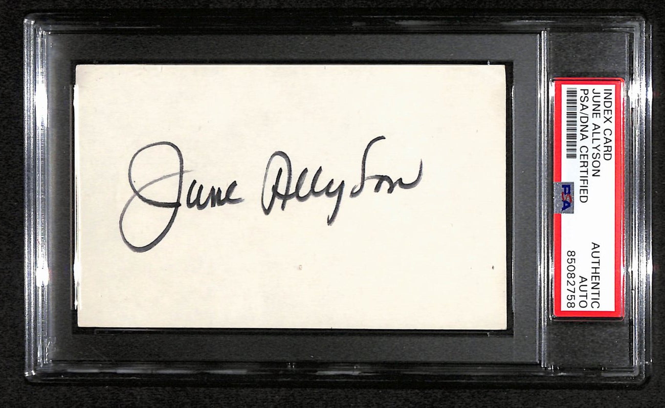 June Allyson Signed 3x5 Index Card "Thou Swell & Treat Me Rough" PSA/DNA