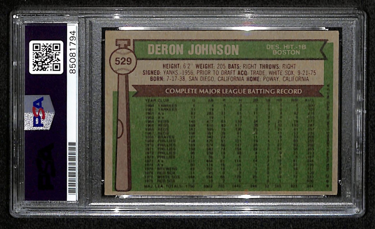 Deron Johnson Signed 1976 Topps Card #529 Boston Red Sox PSA/DNA 184486