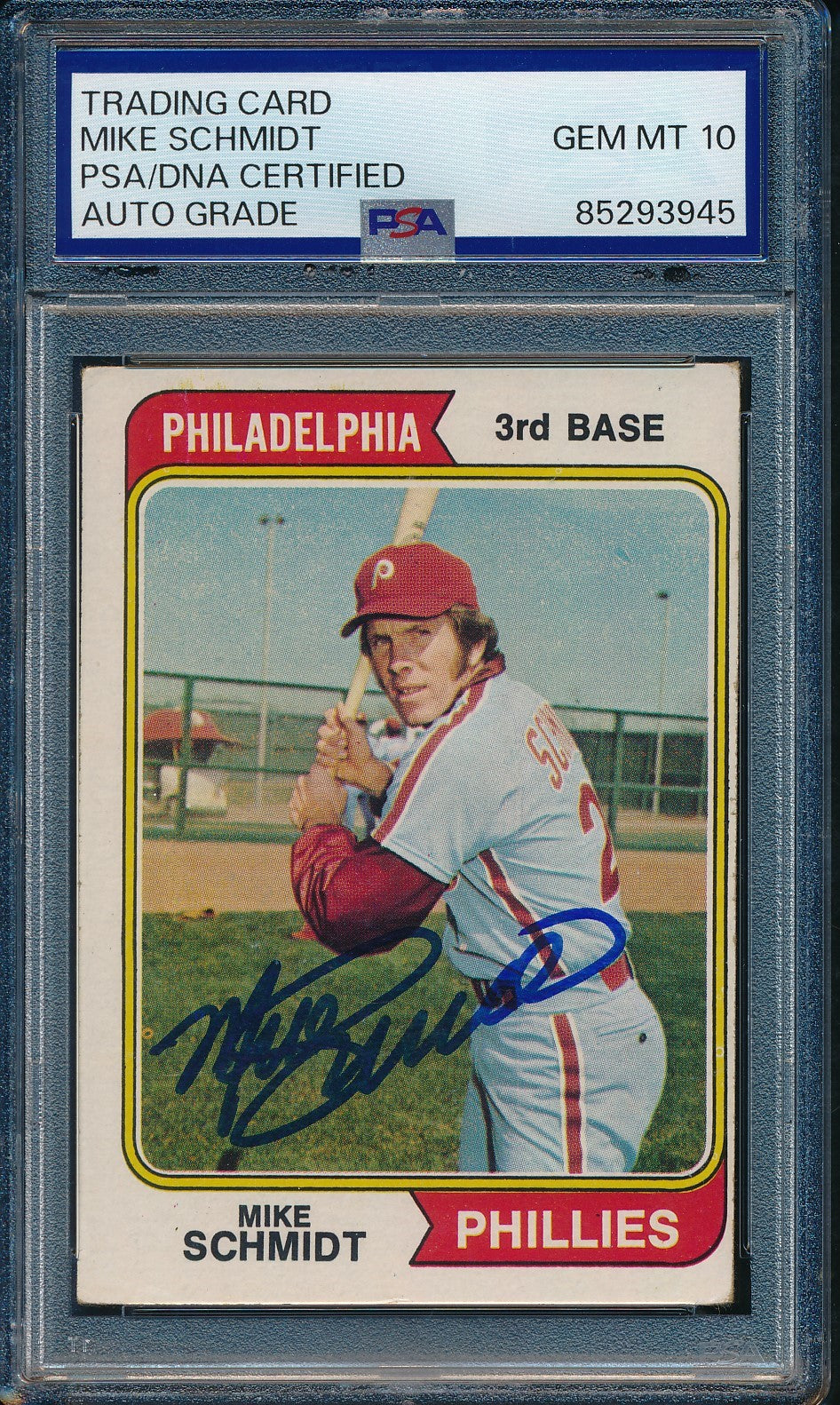1974 Topps Mike Schmidt Phillies Card #283 Signed PSA/DNA GEM MINT 10 190440