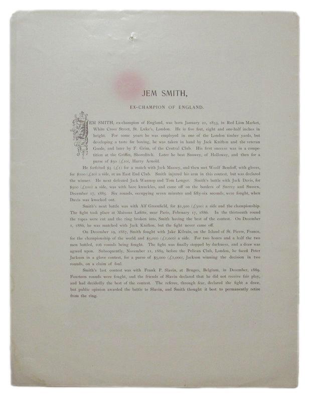 Jem Smith Boxer 1895 Boxing Gladiators 11x15 Supplement Poster