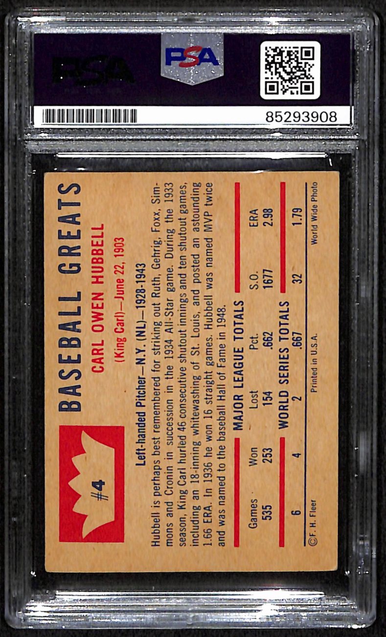 Carl Hubbell HOF Signed/Autographed 1960 Fleer Card #4 NY Giants PSA/DNA 190907