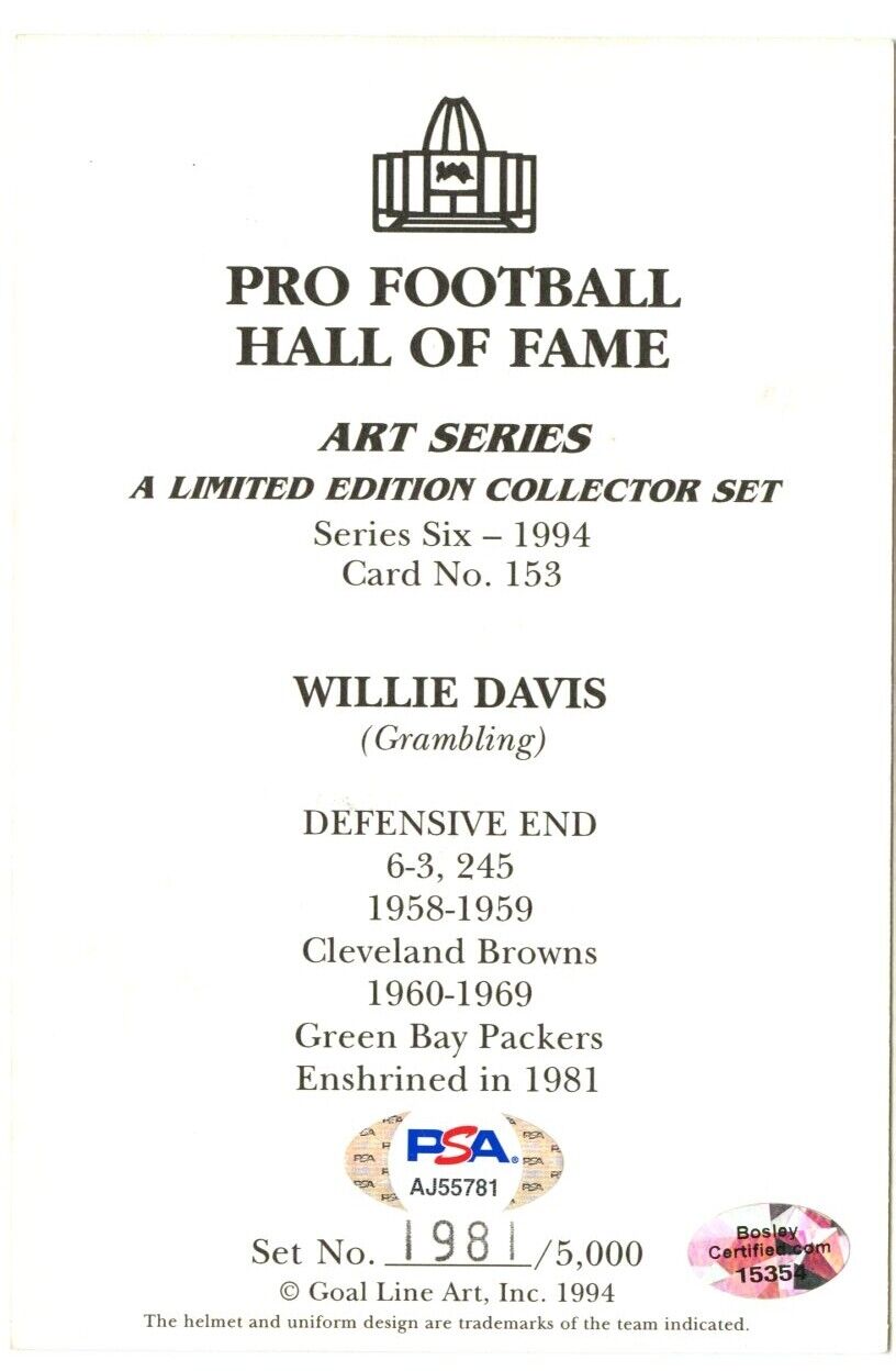 Willie Davis Signed Goal Line Art GLAC Postcard w/HOF Packers PSA/DNA 160358