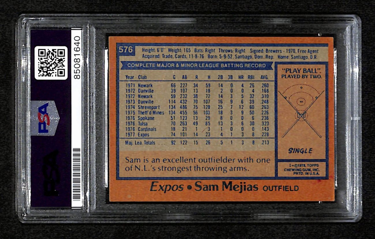 Sam Mejias Signed 1978 Topps Card #576 Montreal Expos PSA/DNA 184573