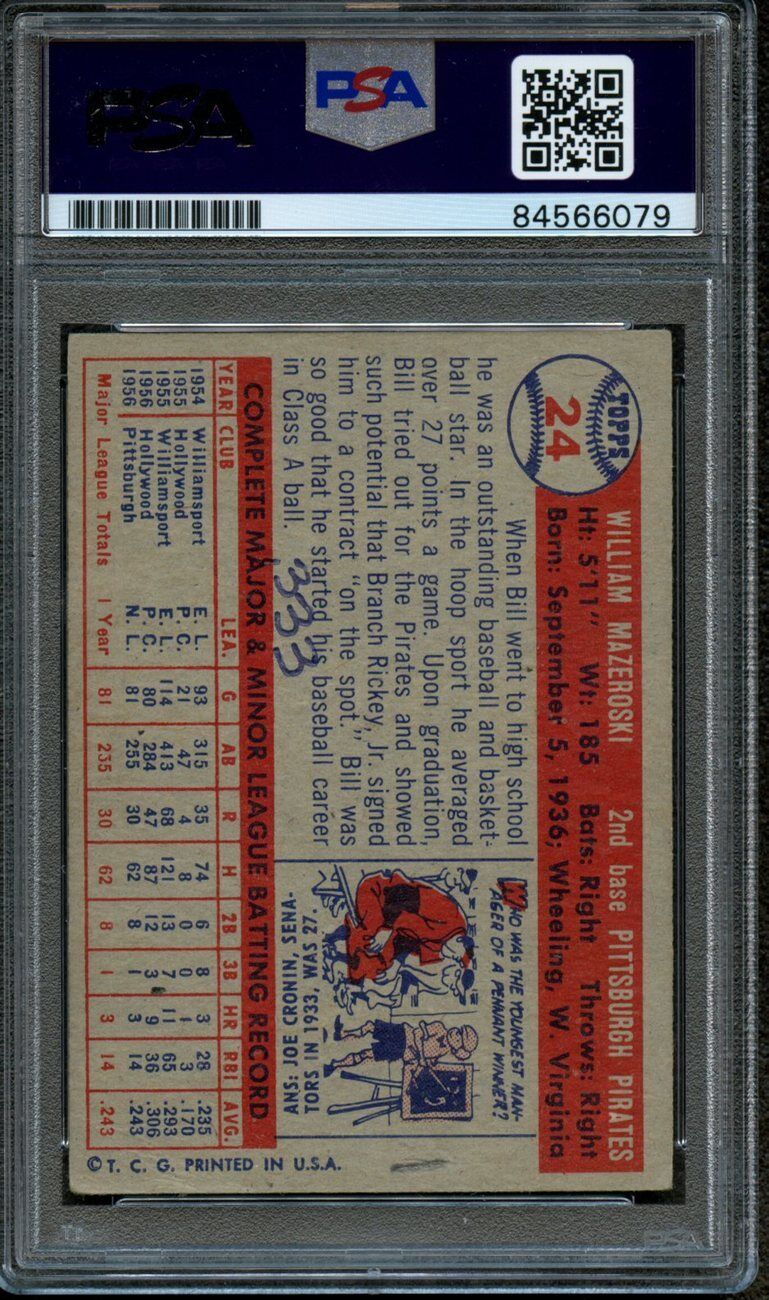 1957 Topps Bill Mazeroski #24 Rookie Card Signed/Auto PSA/DNA GEM MINT 10 167760