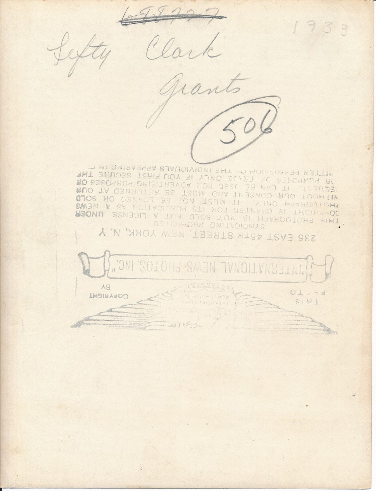 Lefty Clarke 6x8 B/W 1921 Press Wire Photo New York Giants