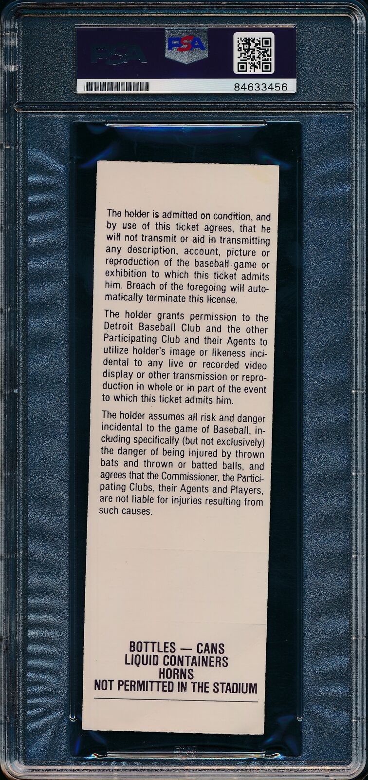 Alan Trammel Autographed 4/8/1985 Opening Day Full ticket vs. Indians PSA 177186